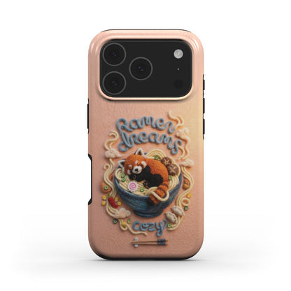 Stoßfeste Handyhülle im 3D Filz-Look – Design: „Ramen Dreams Red Panda“ (Cozy)