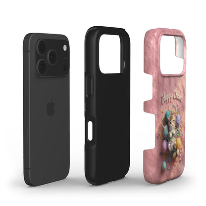 Stoßfeste Handyhülle im 3D Filz-Look – Design: „Happy Chaos Kitten“ (Verspieltes)