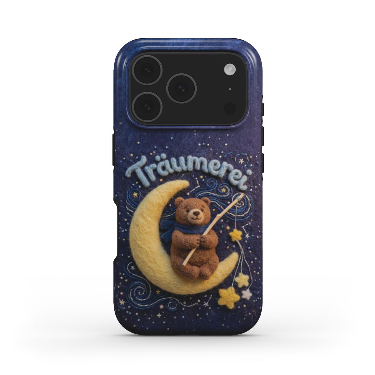 Stoßfeste Handyhülle im 3D Filz-Look – Design: „Träumerei Bär“ (Magisches)