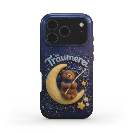 Stoßfeste Handyhülle im 3D Filz-Look – Design: „Träumerei Bär“ (Magisches)