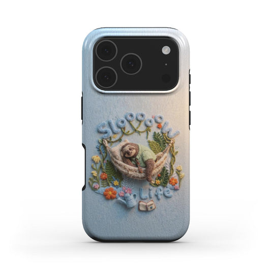 Stoßfeste Handyhülle im 3D Filz-Look – Design: „Sloooow Life Faultier“ (Entspanntes)