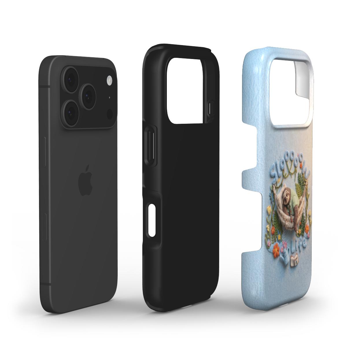 Stoßfeste Handyhülle im 3D Filz-Look – Design: „Sloooow Life Faultier“ (Entspanntes)