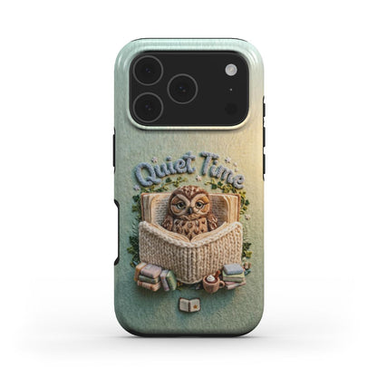 iPhone Handyhülle Quiet Time Owl - Vorderansicht mit beruhigendem Eulen-Design und erhöhtem Kamerarand