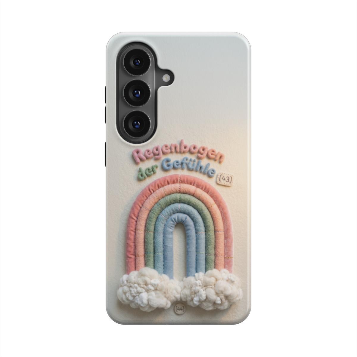 Detailansicht der magnetischen Handyhülle mit Regenbogen der Gefühle Motiv Farbenfrohes Design