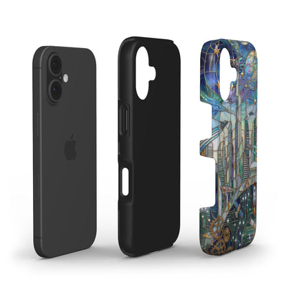 Stoßfeste Handyhülle Futuristische Stadt – Lumina Mosaik Edition – Dual Layer Aufbau – TPU Kern und Polycarbonat Außenschale