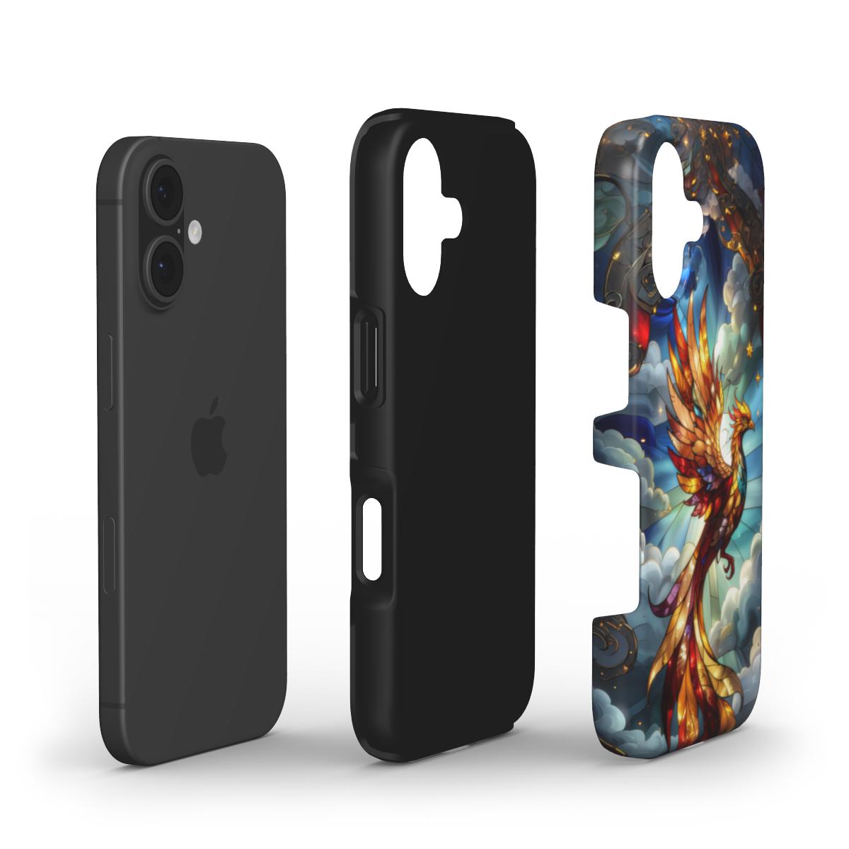 Stoßfeste Handyhülle Goldener Phönix – Lumina Mosaik Edition – Dual Layer Aufbau – TPU Kern und Polycarbonat Außenschale