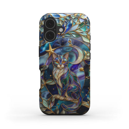 Stoßfeste Handyhülle Mondlicht Katze – Lumina Mosaik Edition – Frontansicht auf iPhone – Glasmosaik Design