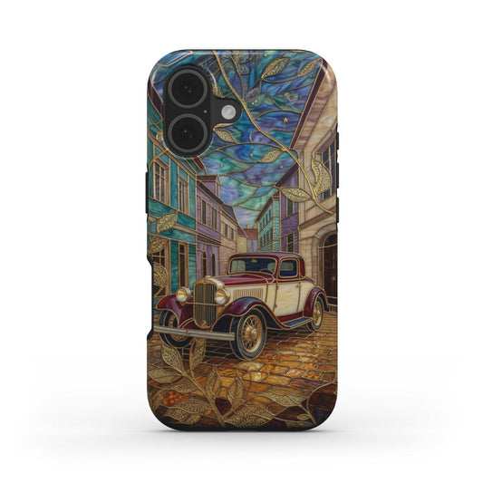 Stoßfeste Handyhülle Vintage Oldtimer – Lumina Mosaik Edition – Frontansicht auf iPhone – Glasmosaik Design