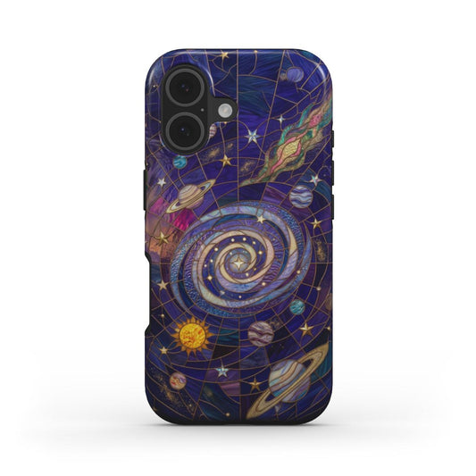 Stoßfeste Handyhülle Galaxie Universum – Lumina Mosaik Edition – Frontansicht auf iPhone – Glasmosaik Design