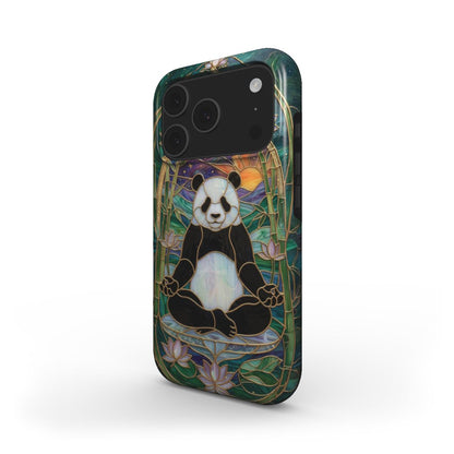 MagSafe Handyhülle Zen Panda Lotus – Lumina Mosaik Edition – Schrägansicht auf iPhone – MagSafe kompatibel