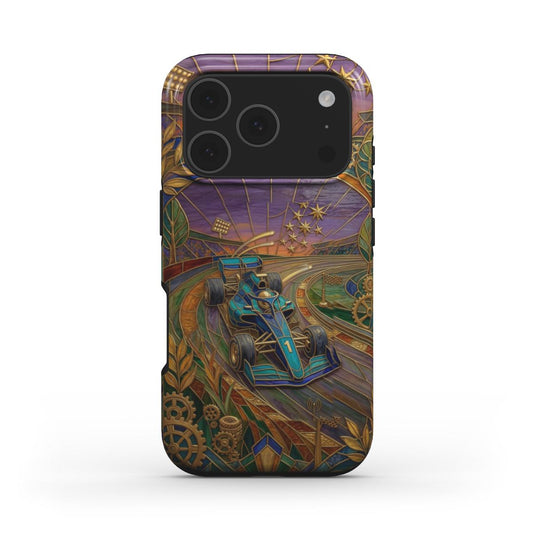 MagSafe Handyhülle Goldener Formel 1 – Lumina Mosaik Edition – Frontansicht auf iPhone – Glasmosaik Design