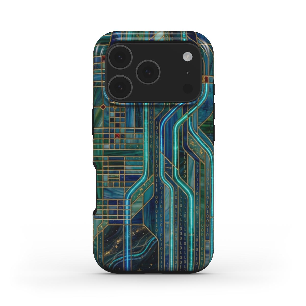 MagSafe Handyhülle Neon Matrix – Lumina Mosaik Edition – Frontansicht auf iPhone – Glasmosaik Design