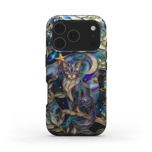 MagSafe Handyhülle Mondlicht Katze – Lumina Mosaik Edition – Frontansicht auf iPhone – Glasmosaik Design
