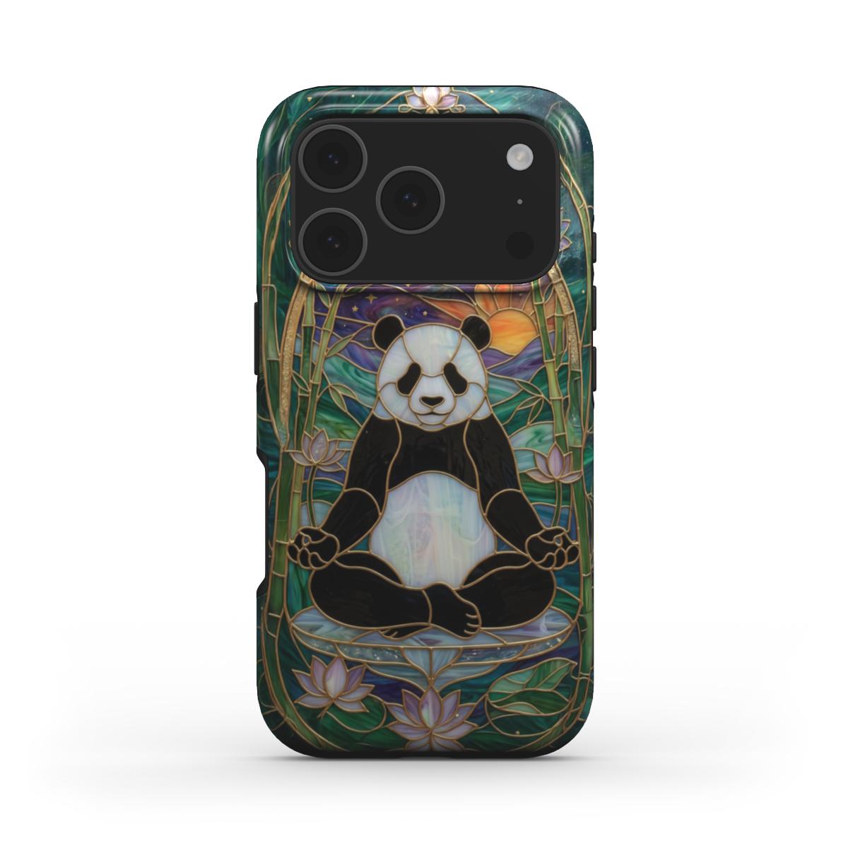 MagSafe Handyhülle Zen Panda Lotus – Lumina Mosaik Edition – Frontansicht auf iPhone – Glasmosaik Design