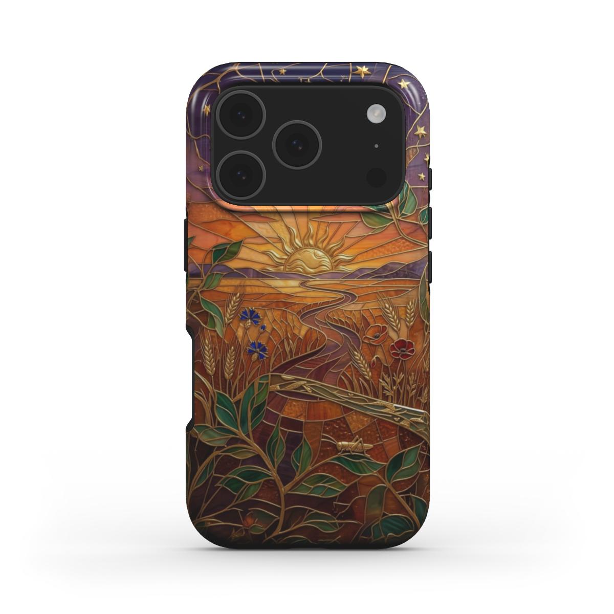 MagSafe Handyhülle Goldener Sonnenuntergang – Lumina Mosaik Edition – Frontansicht auf iPhone – Glasmosaik Design