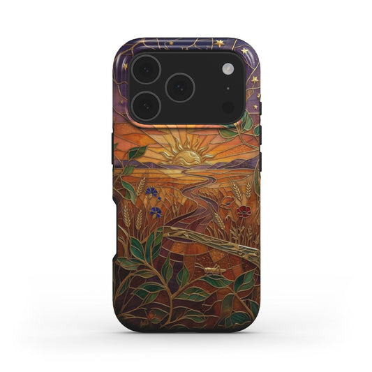 MagSafe Handyhülle Goldener Sonnenuntergang – Lumina Mosaik Edition – Frontansicht auf iPhone – Glasmosaik Design