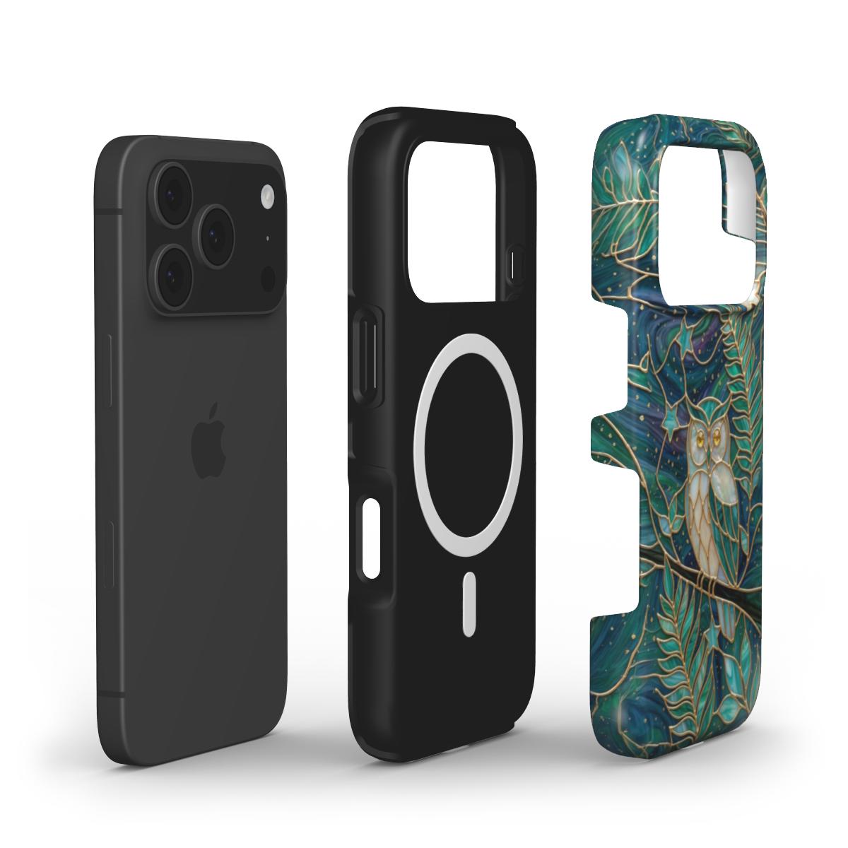 MagSafe Handyhülle Mystische Eule – Lumina Mosaik Edition – MagSafe Magnetring Aufbau – Dual Layer Konstruktion