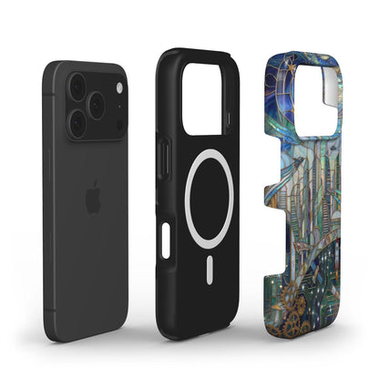 MagSafe Handyhülle Futuristische Stadt – Lumina Mosaik Edition – MagSafe Magnetring Aufbau – Dual Layer Konstruktion
