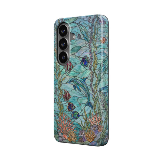 Magnetische Handyhülle Delfine im Ozean – Lumina Mosaik Edition – Schrägansicht auf Samsung Galaxy – Magnetring kompatibel