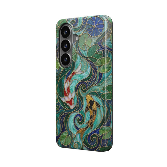 Magnetische Handyhülle Koi Fische Japan – Lumina Mosaik Edition – Schrägansicht auf Samsung Galaxy – Magnetring kompatibel