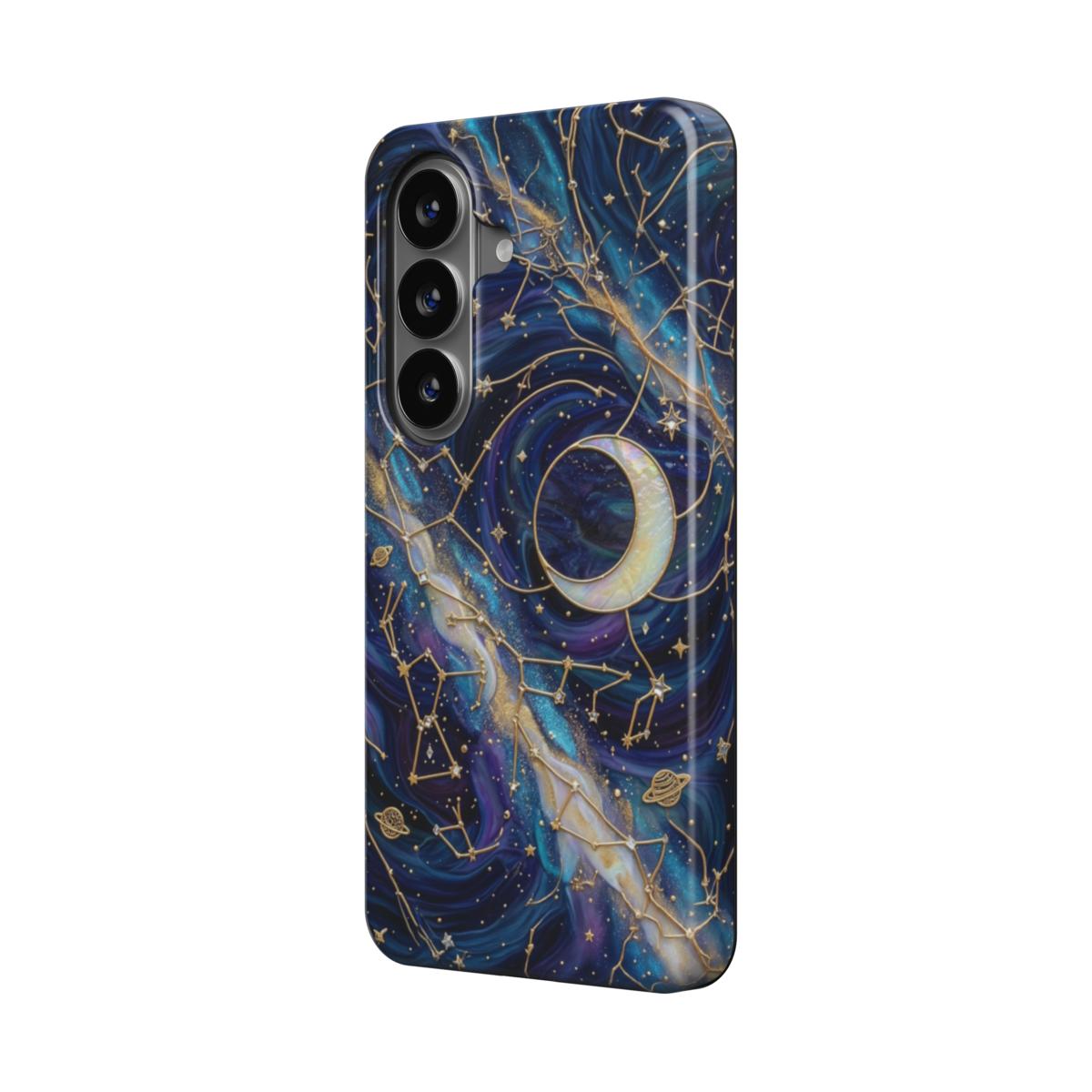 Magnetische Handyhülle Sternenhimmel Nacht – Lumina Mosaik Edition – Schrägansicht auf Samsung Galaxy – Magnetring kompatibel