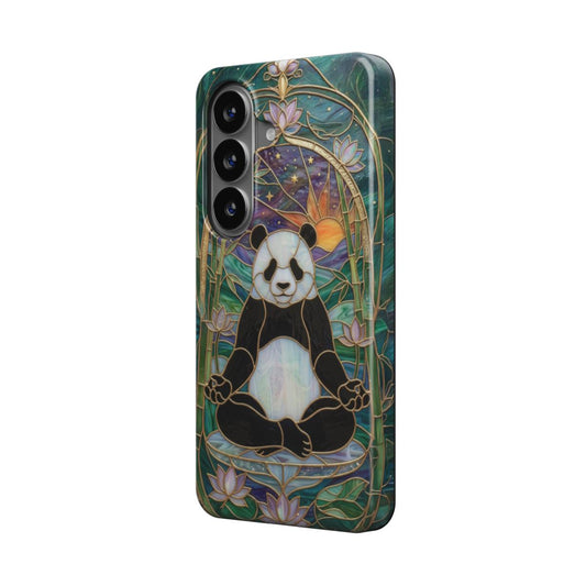 Magnetische Handyhülle Zen Panda Lotus – Lumina Mosaik Edition – Schrägansicht auf Samsung Galaxy – Magnetring kompatibel