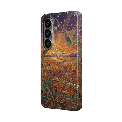 Magnetische Handyhülle Goldener Sonnenuntergang – Lumina Mosaik Edition – Schrägansicht auf Samsung Galaxy – Magnetring kompatibel