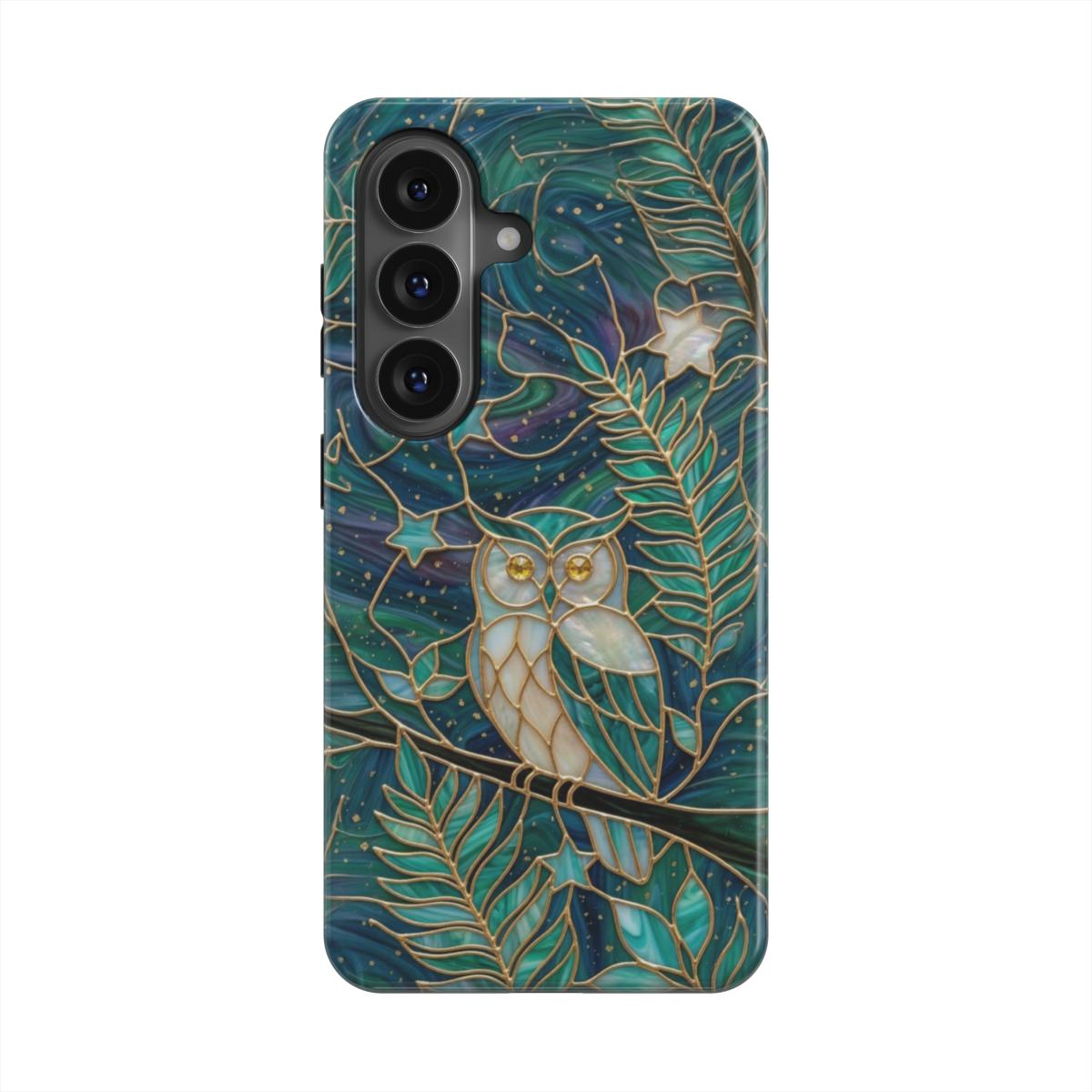 Magnetische Handyhülle Mystische Eule – Lumina Mosaik Edition – Frontansicht auf Samsung Galaxy – Glasmosaik Design