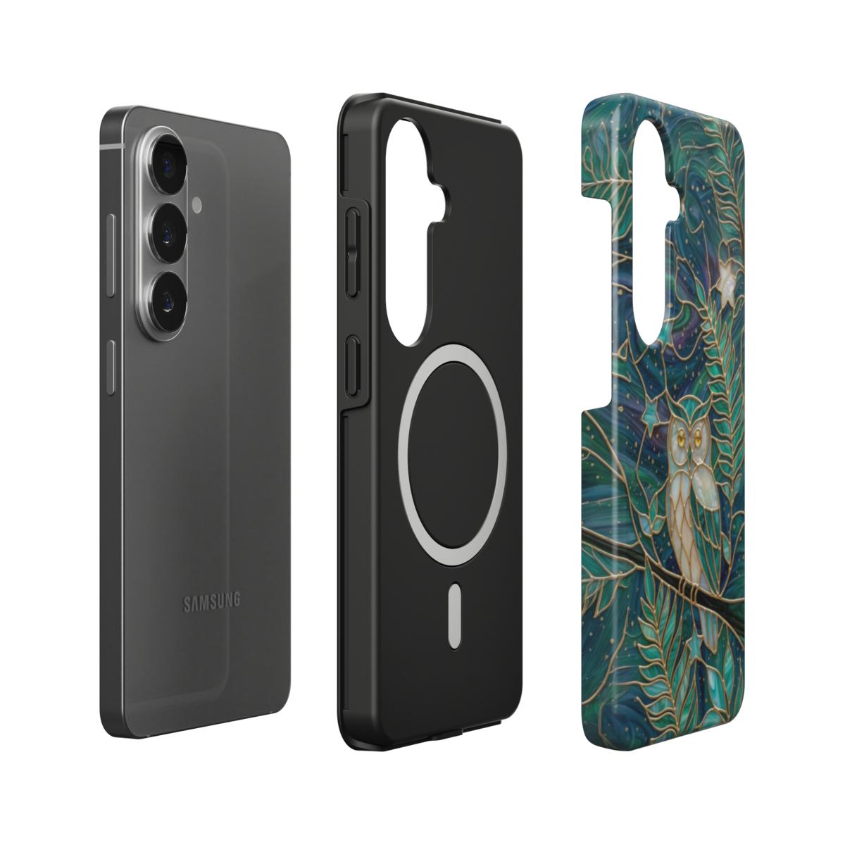 Magnetische Handyhülle Mystische Eule – Lumina Mosaik Edition – Magnetring Aufbau Samsung – Qi Laden kompatibel