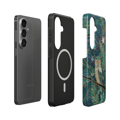 Magnetische Handyhülle Mystische Eule – Lumina Mosaik Edition – Magnetring Aufbau Samsung – Qi Laden kompatibel