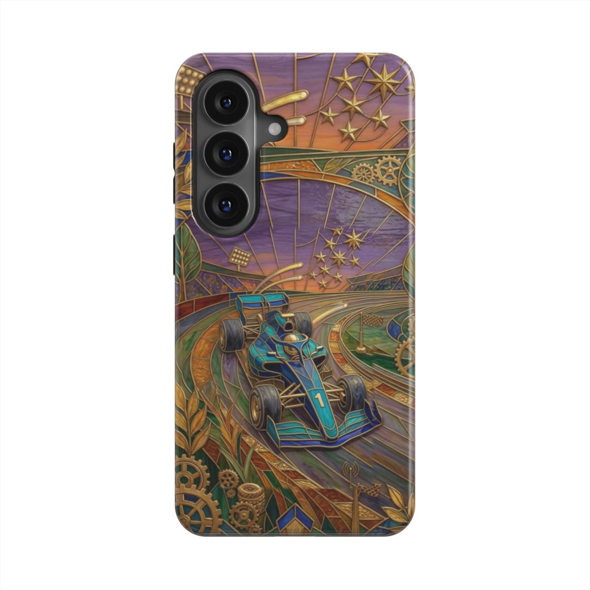 Magnetische Handyhülle Goldener Formel 1 – Lumina Mosaik Edition – Frontansicht auf Samsung Galaxy – Glasmosaik Design