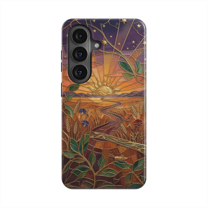 Magnetische Handyhülle Goldener Sonnenuntergang – Lumina Mosaik Edition – Frontansicht auf Samsung Galaxy – Glasmosaik Design