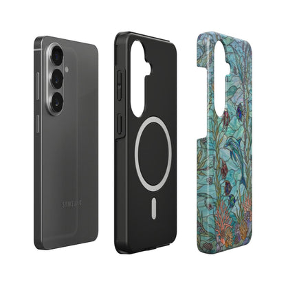 Magnetische Handyhülle Delfine im Ozean – Lumina Mosaik Edition – Magnetring Aufbau Samsung – Qi Laden kompatibel