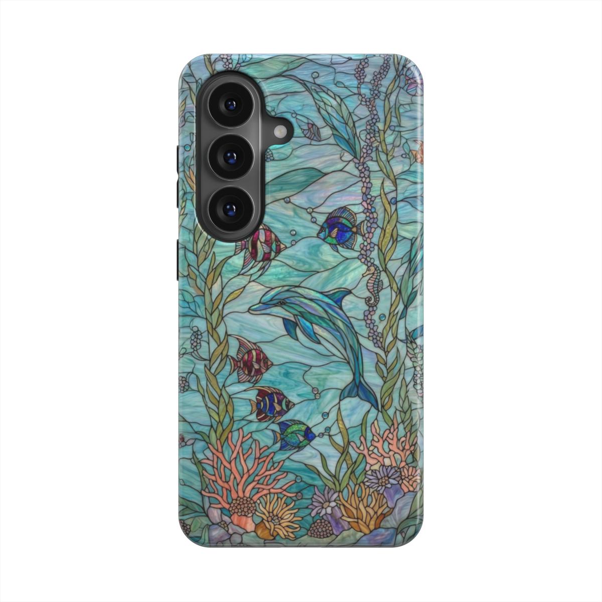 Magnetische Handyhülle Delfine im Ozean – Lumina Mosaik Edition – Frontansicht auf Samsung Galaxy – Glasmosaik Design