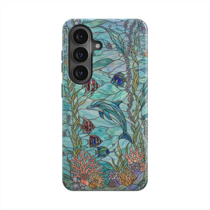 Magnetische Handyhülle Delfine im Ozean – Lumina Mosaik Edition – Frontansicht auf Samsung Galaxy – Glasmosaik Design