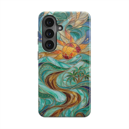 Magnetische Handyhülle Tropische Sonne – Lumina Mosaik Edition – Frontansicht auf Samsung Galaxy – Glasmosaik Design