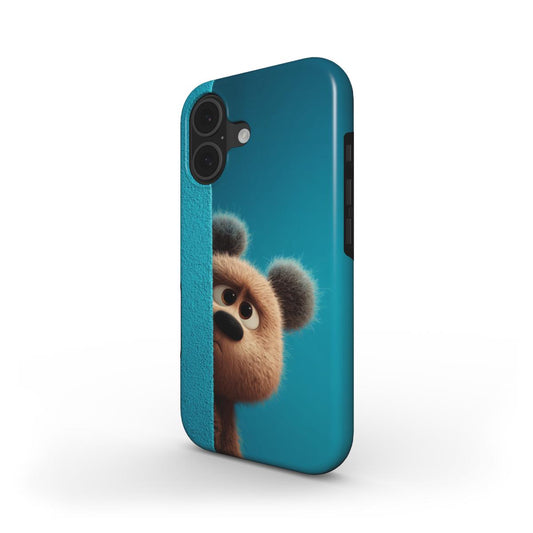 Stoßfeste Handyhülle „Frecher Teddybär“ – Schrägansicht mit frechem Cartoon-Bär, Tier Motiv Edition