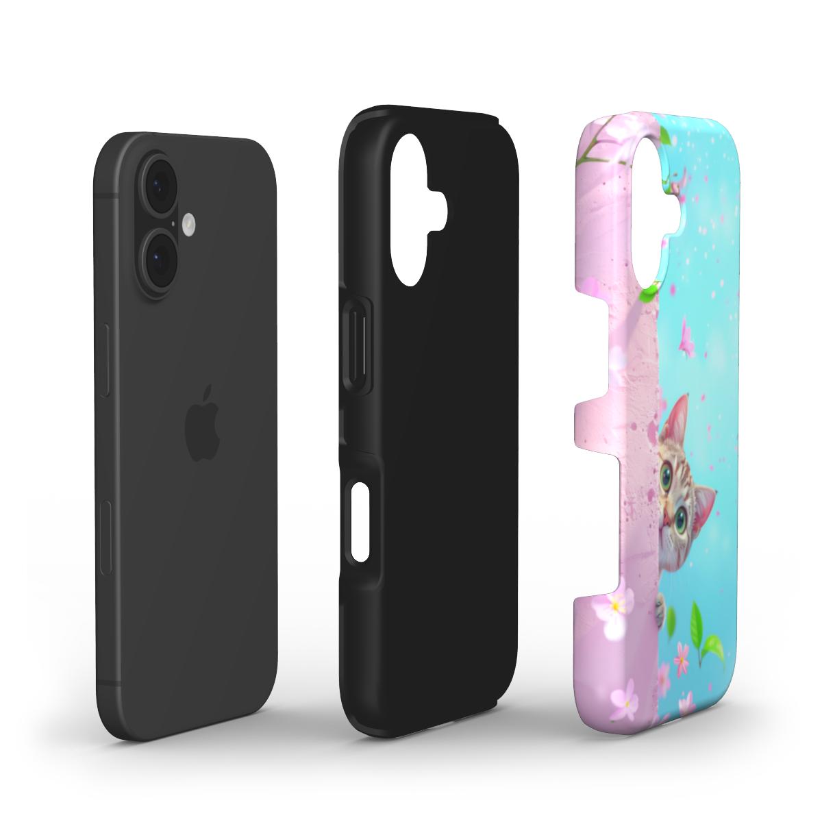 Stoßfeste Handyhülle „Kirschblüten Kätzchen“ – Dual-Layer Schutz mit TPU und Polycarbonat
