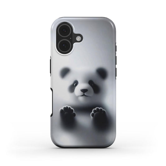Stoßfeste Handyhülle „Kleiner Panda“ – Frontansicht mit niedlichem Panda-Design in Schwarz und Weiß