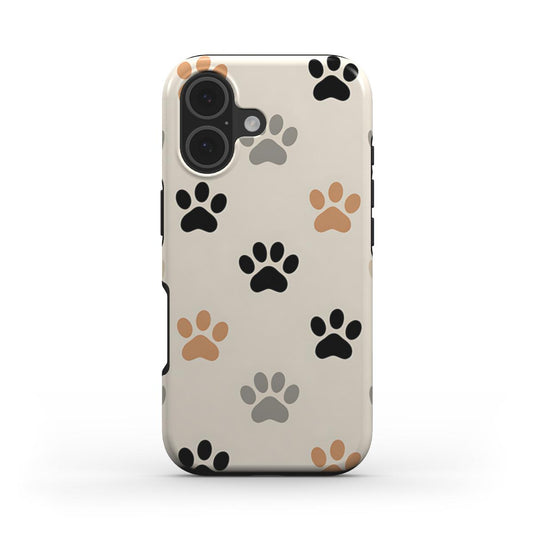 Stoßfeste Handyhülle „Sanfte Pfoten“ – Frontansicht mit neutralem Pfoten-Design auf cremefarbenem Hintergrund