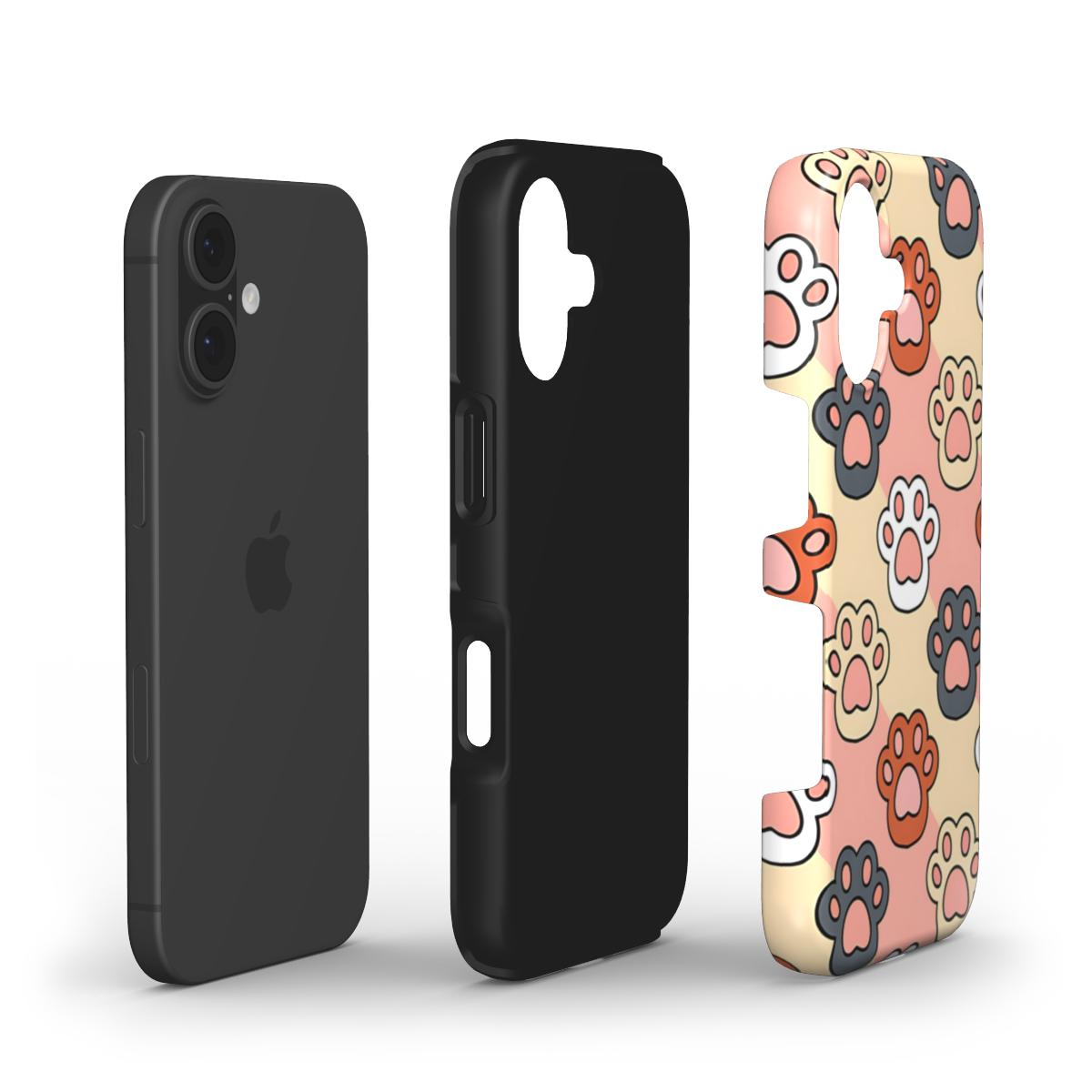 Stoßfeste Handyhülle „Bunte Pfoten“ – Dual-Layer Aufbau mit TPU-Kern und Polycarbonat-Außenschale