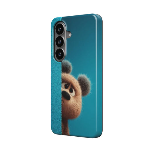 Magnetische Handyhülle „Frecher Teddybär“ – Schrägansicht mit frechem Cartoon-Bär, Tier Motiv Edition