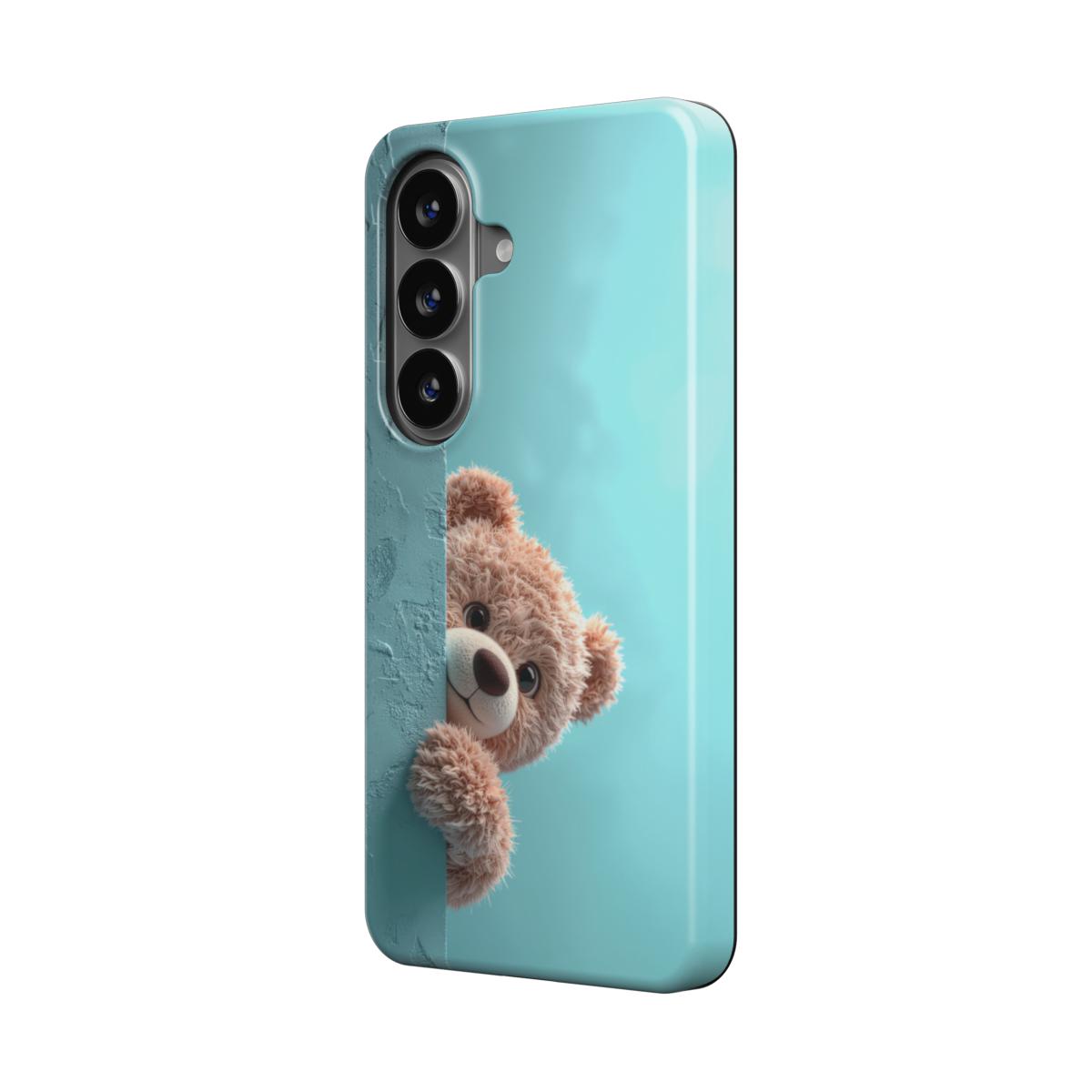 Magnetische Handyhülle „Schüchterner Teddy“ – Schrägansicht mit schüchternem Teddybär, Samsung