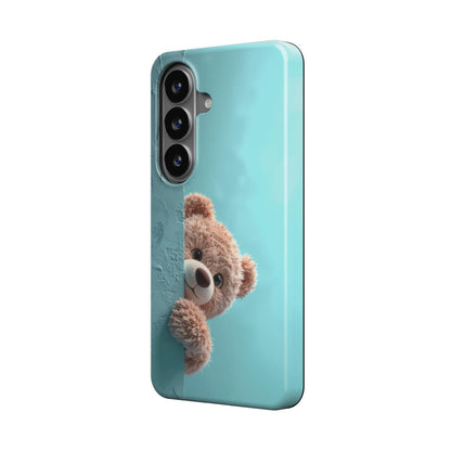 Magnetische Handyhülle „Schüchterner Teddy“ – Schrägansicht mit schüchternem Teddybär, Samsung