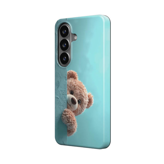 Magnetische Handyhülle „Schüchterner Teddy“ – Schrägansicht mit schüchternem Teddybär, Samsung