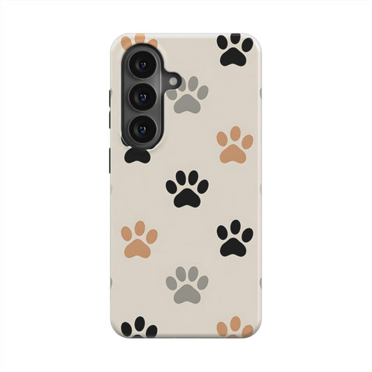 Magnetische Handyhülle „Sanfte Pfoten“ – Frontansicht mit neutralem Pfoten-Design auf cremefarbenem Hintergrund