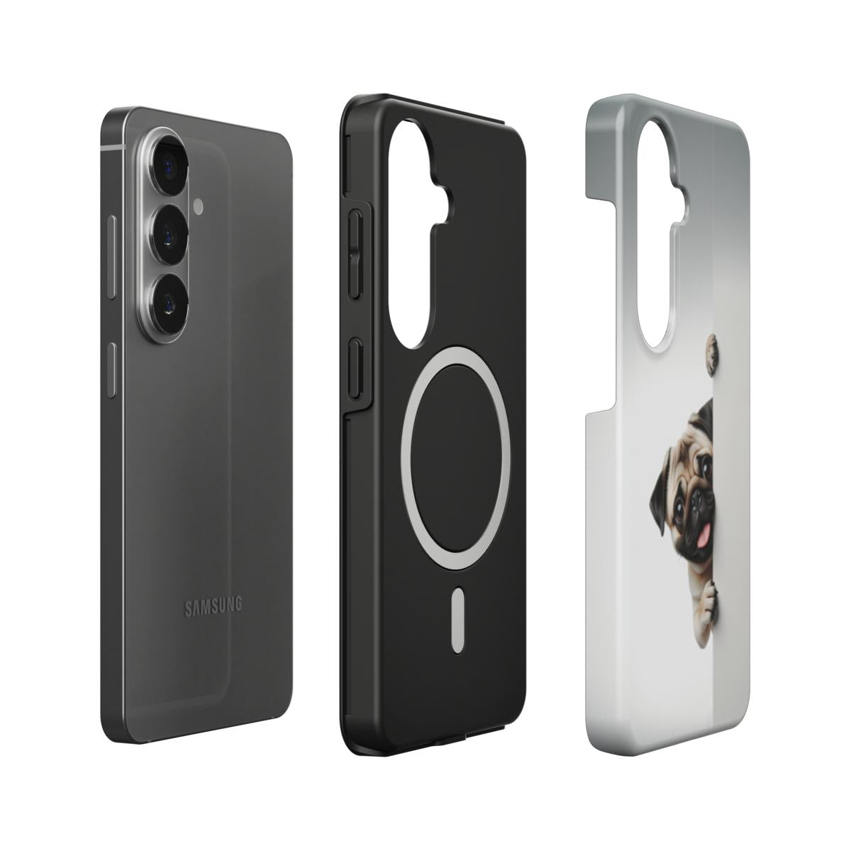 Magnetische Handyhülle „Neugieriger Mops“ – Dual-Layer mit integriertem Magnetring für Samsung & Google Pixel