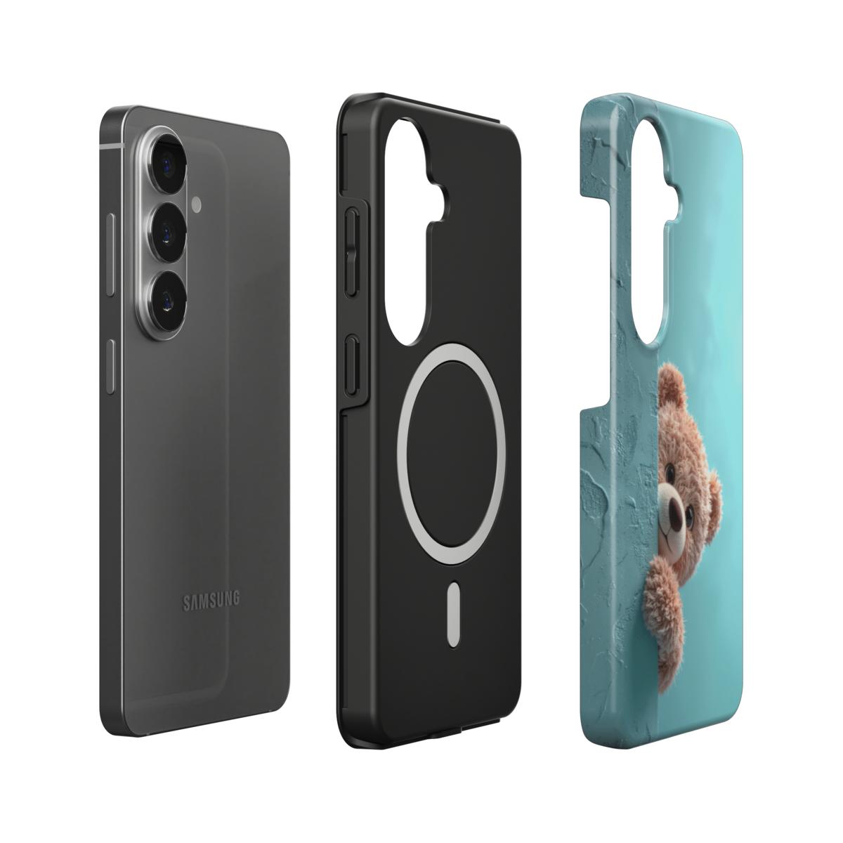 Magnetische Handyhülle „Schüchterner Teddy“ – Dual-Layer mit integriertem Magnetring für Samsung & Google Pixel