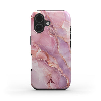 Rückansicht der stossfesten Handyhülle „Rosé Marmor“ in Rosa, Lavendel und Perlmuttweiss mit Roségoldadern