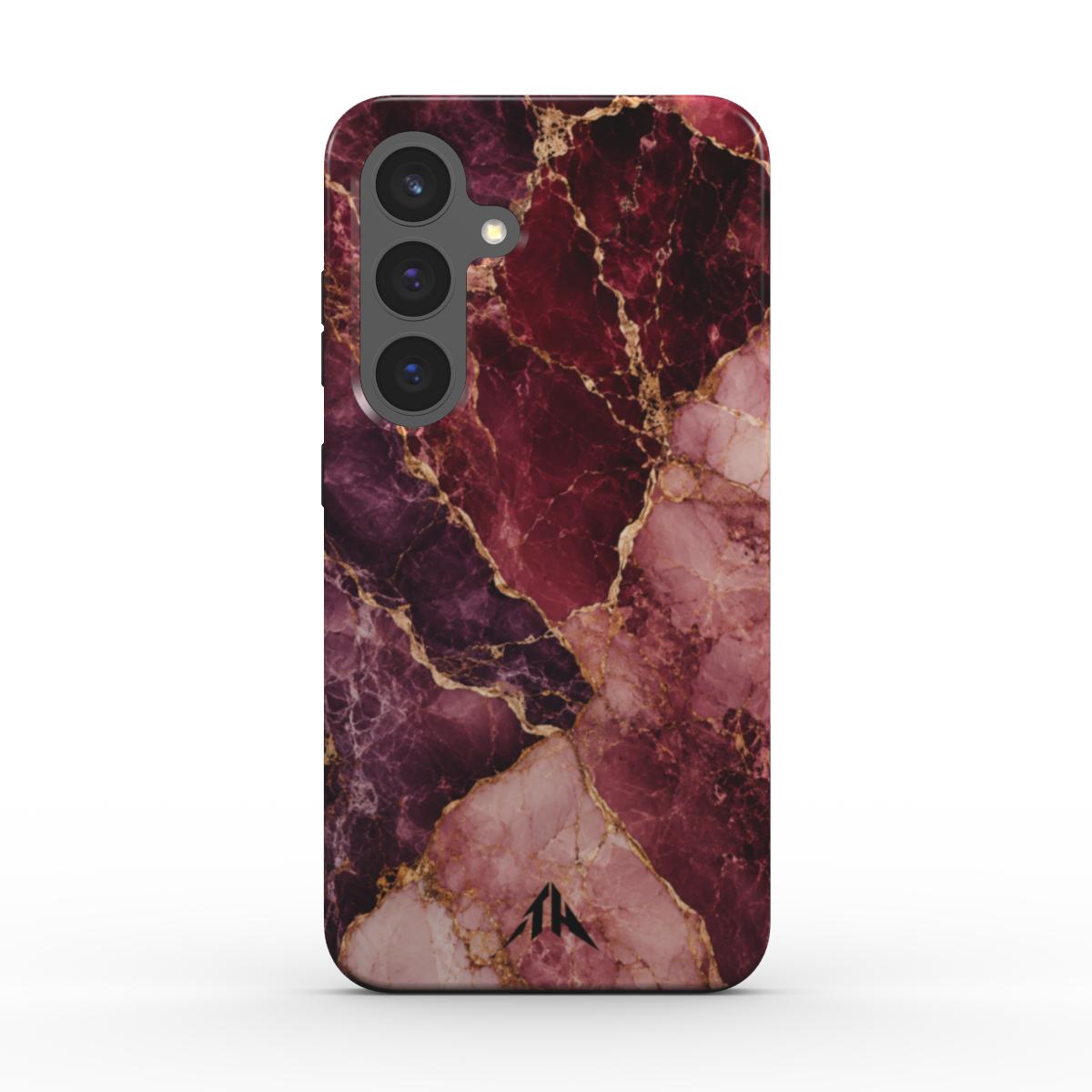 Magnetische Handyhülle „Pflaume Marmor“ für Samsung Galaxy und Google Pixel – Rückansicht mit schwarzem Logo